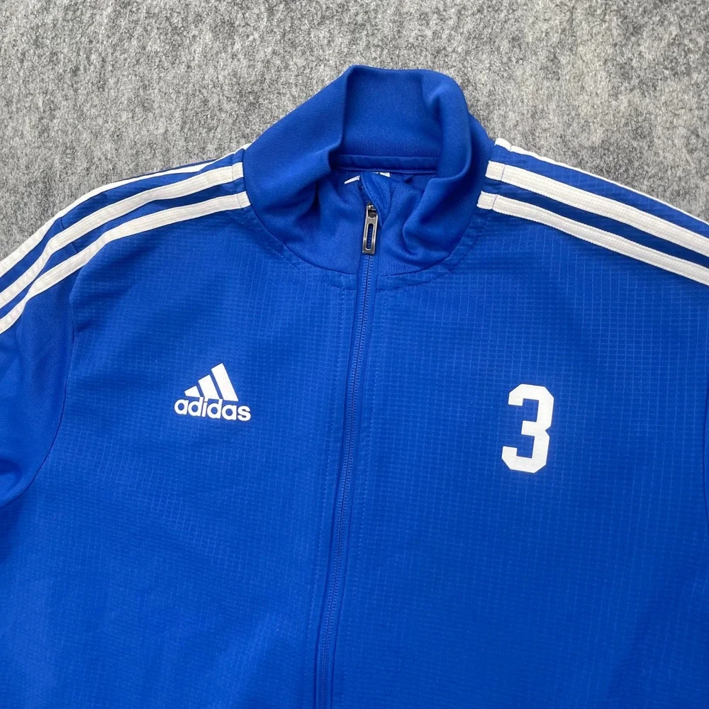 Adidas Track Jacket Mens Medium Climalite Blue Soccer Full Zip Stripe